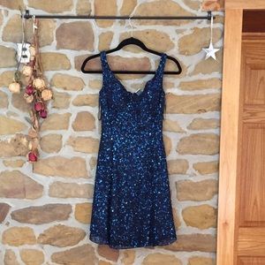 Scalia sparkly bead silk navy dress